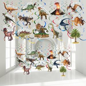 Faccito 57 Pcs Dinosaur Hanging Swirls Birthday Party Decorations Dinosaur Foil Swirls Ceiling Spiral Streamers for Girl Boy Baby Shower Jungle Theme Party Supplies, Only 27 Cards