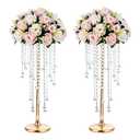 NUPTIO Wedding Centerpieces Gold Vases: 2 Pcs 21.7in Tall Crystal Flower Vase Metal Flowers Stand for Party Tables Decorations - Elegant Bulk Weddings Decoration Table Chandelier Centerpiece Stands