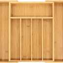 VaeFae Bamboo Drawer Organizer, Expandable Silverware Drawer Organizer, Cutlery Tray with Dividers for Kitchen Utensils, Medium