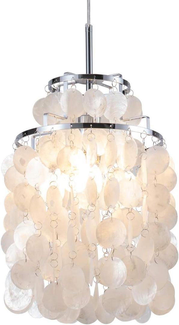 Modern Capiz Pendant Light Modern Beach Chandeliers Contemporary Mini Hanging Ceiling Lighting for Dining Living Room Bedroom White Kitchen Island Lighting (1- light)