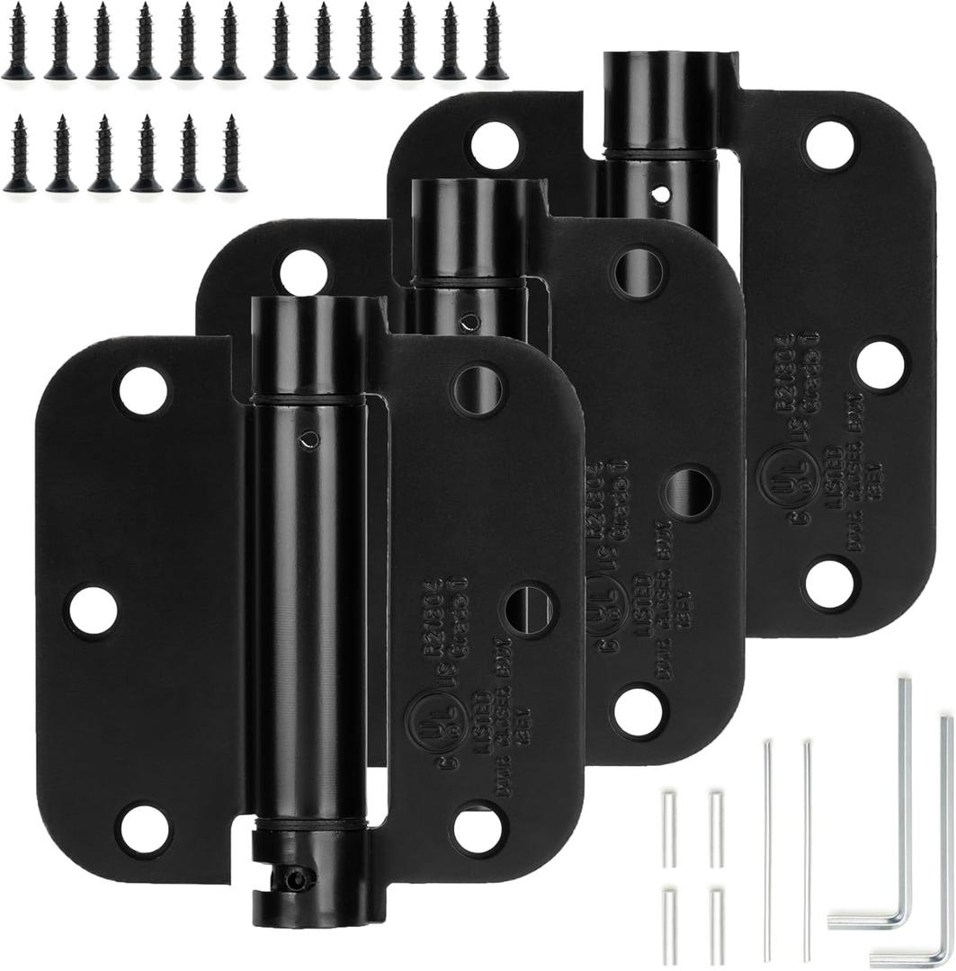 Sophia Self-Closing Door Hinge 3.5 Inch Rounded 5/8 Radius Interior, Spring Loaded Hinge Adjustable Tension for Garage Residential Standard Bedroom Indoor Doors, 3 Pack, Oil Rubbed Bronze