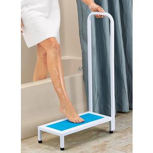 Bath Step with Handle Non Slip Surface Sturdy Aid Bathroom (White and Blue)