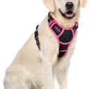 rabbitgoo Dog Harness No Pull with 2 Leash Clips, Adjustable Soft Padded, Reflective Oxford No Choke Pet Vest with Easy Control Handle for Large Dogs, Black & Hot Pink, XL