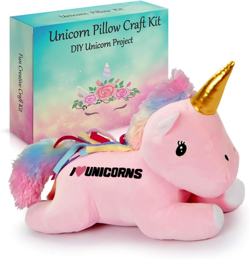 Make Your Own Unicorn Pillow Kit Arts and Crafts for Girls (No Sew), DIY Unicorn Craft Girl Ages 3 4 5 6 7 8 9 10 Years Old, Gifts for Kids, Birthday Present, Best Christmas Toy, Kids Project