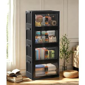 Hanyi 140 QT 4-Tier Storage Bins with Lids, Collapsible Cabinet, Black