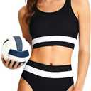 Lovekider Girls Swimsuits 9-16 Years 2 Piece Athletic Bathing Suit Set Color Block Ribbed Bikini with Adjustable Straps, Size 16Y