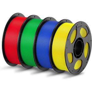 ANYCUBIC PLA Filament 1.75mm Bundle, 3D Printing PLA Filament 1.75mm Dimensional Accuracy +/- 0.02mm, 1KG Reusable Spool (2.2 lbs), 4KG Red + Green + Blue + Yellow