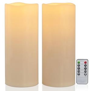 Yongmao 12" x 5" Waterproof Extra Large Outdoor Flameless Candles Battery Operated LED Flickering Pillar Candles with Remote for Indoor Outdoor Lanterns, Long Lasting, Ivory White Large, Set of 2