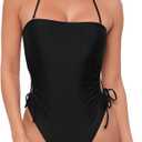 Sports Illustrated Womens Strapless One Piece W/Adjustable Side Cutouts (Black, S)