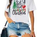 Womens Christmas Shirts Just A Girl Who Loves Christmas T-Shirt Xmas Tree Tee Tops White
