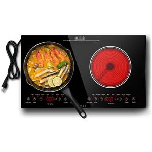 Noxton 2 Burners Electric Cooktop, 24" Built-in & Countertop Stove, Two Burner Ceramic Cooktop with Child Safety Lock, Timer, Touch Sensor Control, Portable 110V Plug-in Cooktop, 23.62 X 13.78 Inches