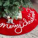 XAMSHOR 36 Inches Christmas Tree Skirt, Felt Xmas Tree Skirt with Embroidered Merry Christmas Patterns, Indoor Christmas Decorations, Red