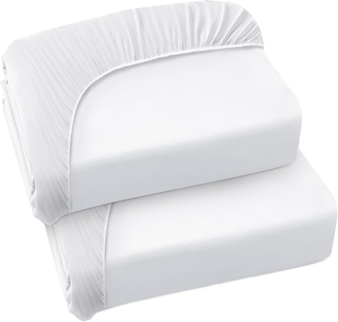 Twin Fitted Sheet Only, Twin Size Sheets for Kids Up to 12 Inches Deep Procket, Single Bed Mattress Sheets Stretchable Breathable Jersey Knit Cover, 2 Pack, White