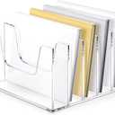 Clear Acrylic Magazine File Holder Workspace 5 Section Bookshelf Upright Book Paper Magazine Notebooks Envelopes Mail Sorter Holder Organizers for Desk Home Office Classroom