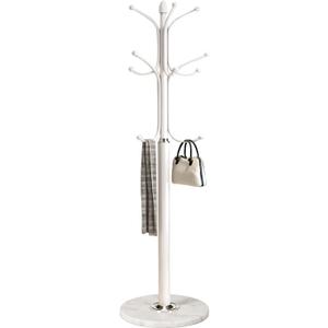 Kertnic Metal Coat Rack Stand with Natural Marble Base, Free Standing Hall Tree with 12 Hooks for Hanging Scarf, Bag, Jacket, Home Entry-way Hat Hanger Organizer (White)