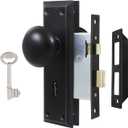 Mortise Lock Set for Interior Door, Vintage Antique Door Knobs with Lock and Skeleton Key, Old Door Knob Replacement Fits 1-3/8 in 1-3/4 in, Matte Black Finish