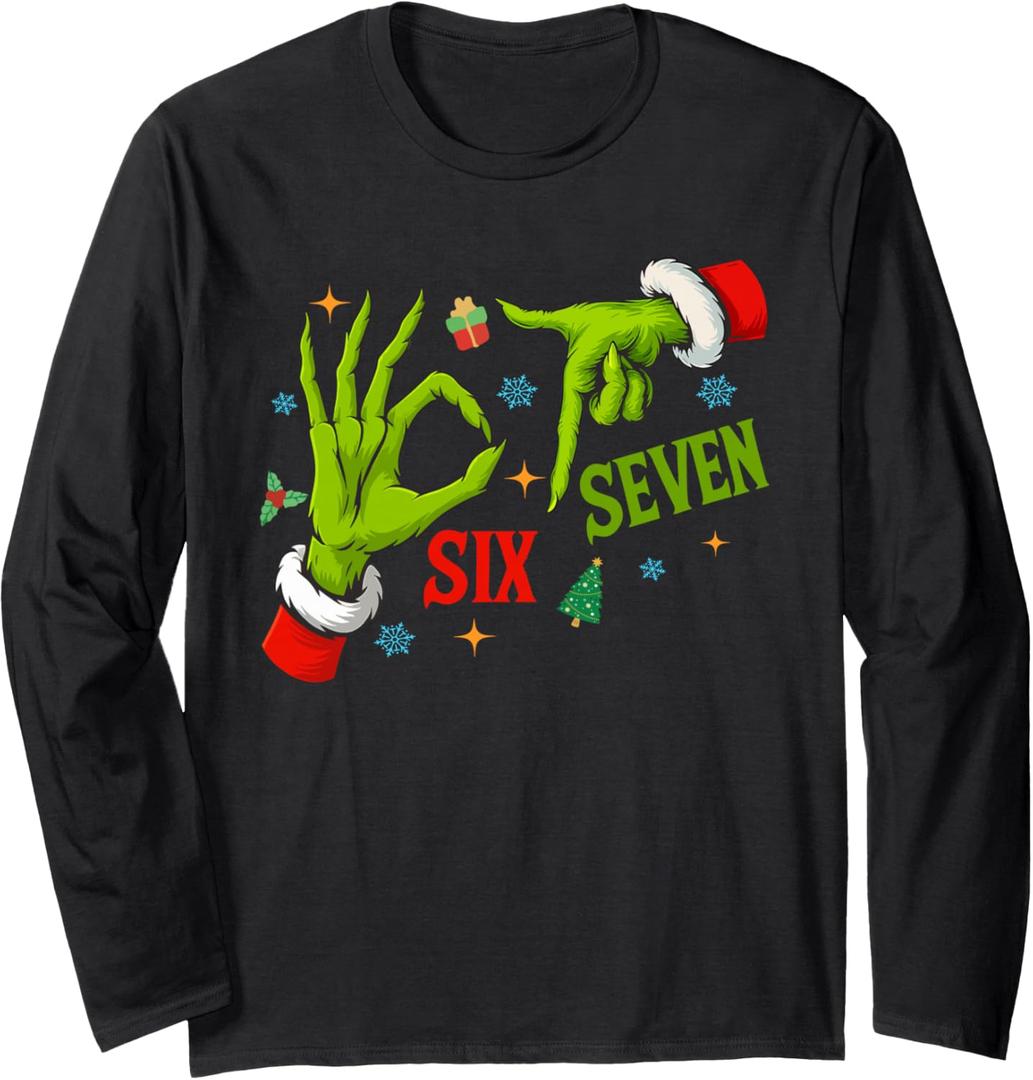 Six Seven Meme Christmas Grinch 67 Hand Trending Christmas Gift T-Shirt