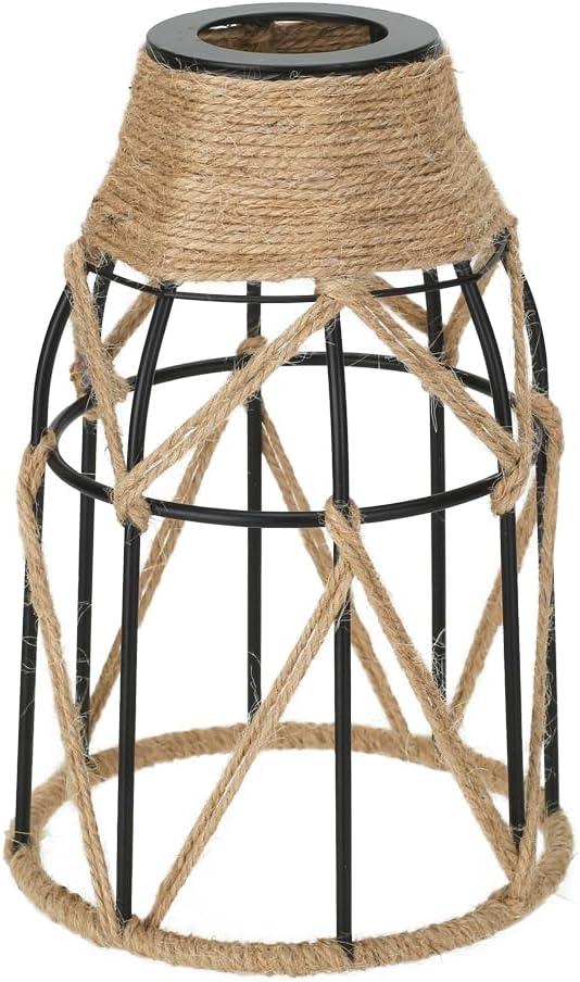 1 Pack Industrial Hemp Rope Pendant Lamp Shade, Small Vintage Boho Hanging Light Shades, Mini Rustic Metal Cage Lampshade for E27 Chandelier Wall Sconces Ceiling Hanging Pendant Light Fixture