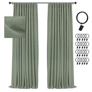 INOVADAY Sage Green Christmas Blackout Curtains 84 Inch Length 2 Panels Set, Linen Blackout Curtains Thermal Insulated Room Darkening Drapes for Bedroom, Nursery, Living Room, W50”xL84”