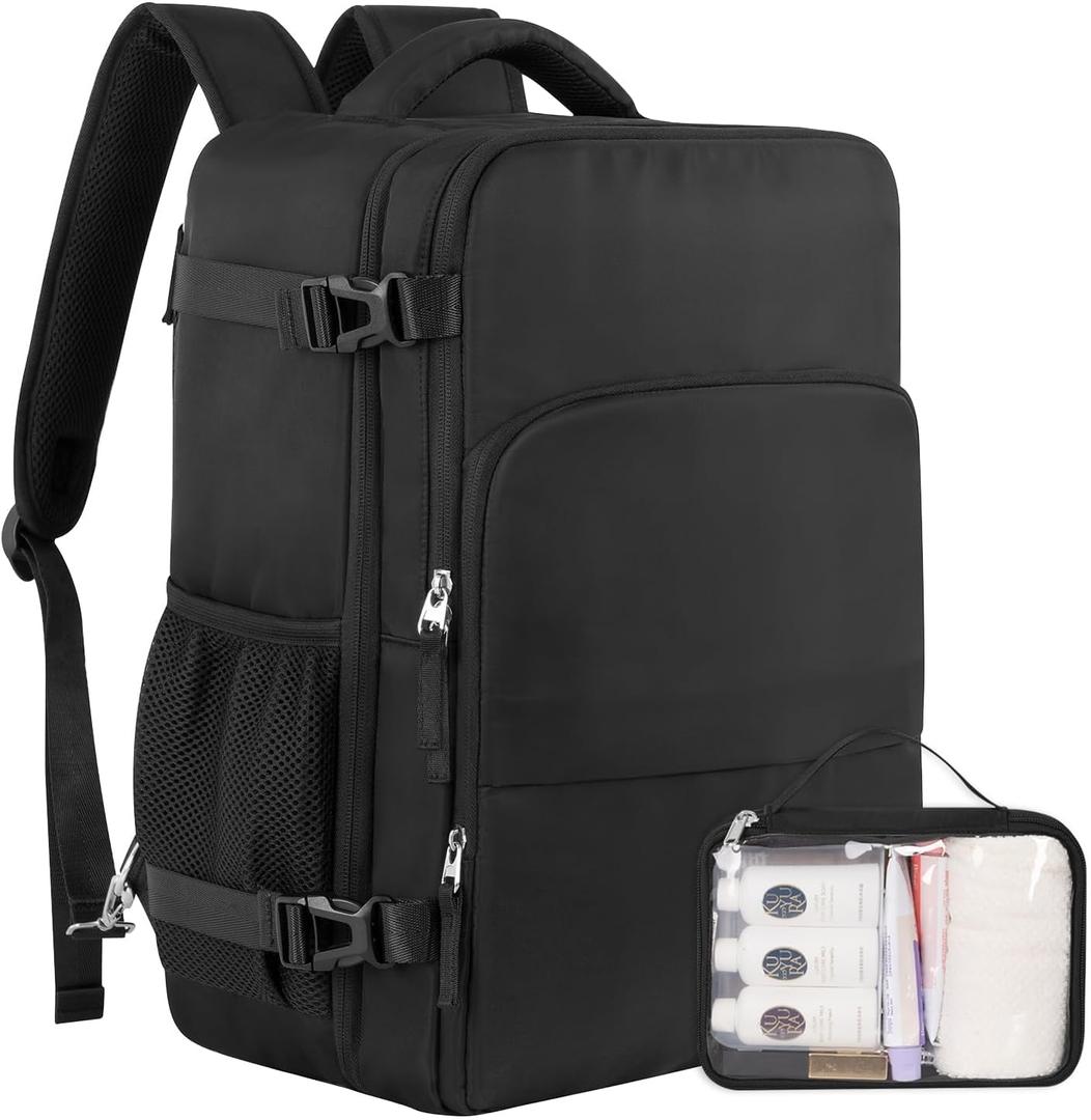 Travel Backpack for Men Women, Personal Item Travel Bag with Multi-Pockets, Airline Approved Carry on Backpack Fits 16inch Laptop, Waterproof Casual Backpack for College,Travel, Work (Large, Black)