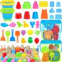 Collapsible Beach Toys Set for Kids Toddlers, Travel Beach Sand Castle Kits with Mesh Bag & Molds, Collapsible Sand Bucket and Shovel Set, Sandbox Toys for Toddlers Kids Age 3-12