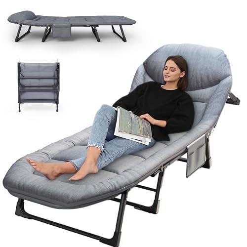 BSISHL Camping Cot with Mattress, No Assembly Required Heavy Duty Folding Camping Cot for Adults, 550 Lbs Capacity Adjustable Portable Sleeping Bed for Indoor, Outdoor & Patio Use (L''70)