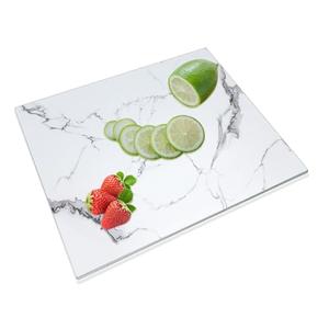 JAMBALAY Tempered Glass Cutting Board for Kitchen 12"x 16" White Glass Cutting Board with Design, Marble Chopping Board with Non-Slip Foot, Heat & Shatter Resistant, Dishwasher Safe