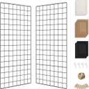 Wall Photo Grid Shelf, Wall Hanging Ins Art Display Grid Panel for Decor & Storage, Metal Wire Notice Boards & Memo Board, Mesh Tool Organiser, Wall Photo Frame 2 Pcs (Black, 15.7 x 31.5 inches)