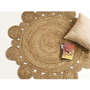 GRUHUM Handwoven 5ft Jute Area Rug Natural Fiber Round Boho Farmhouse Rustic Vintage Soft Braided Reversible Eco Friendly Rugs for Indoor Outdoor Kitchen Bedroom Living Room Hallways (5' ft Round)