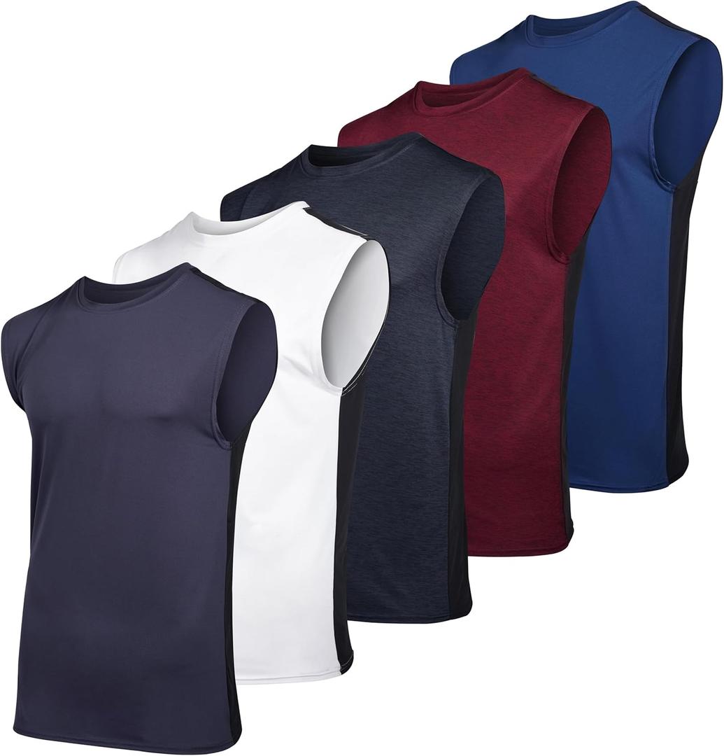 Real Essentials Men's Dry Fit Jersey Sleeveless Tank Top Muscle Yoga Active Men Basketball Beach Gym Workout Running Fitness Athletic Gym Bodybuilding Undershirt Tee T-Shirt, L, Pack of 5