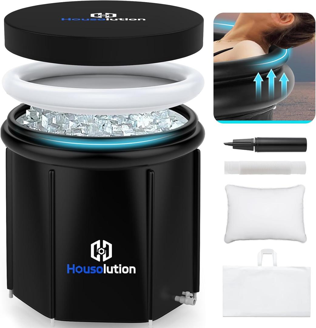 Ice Bath Tub, Balloon Portable Cold Plunge Tub for Athletes, Multiple Layered 90Gallons Ice Bath Tub for Recovery and Cold Water Therapy, Ice Baths at Home Outdoor Gym (Black)