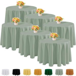 Fitable 6 Pack Sage Green Round Tablecloths - 120 Inches Round - Wrinkle and Stain Resistant Fabric Table Clothes, Washable Polyester Table Covers for Wedding, Party, Banquet, Formal Events