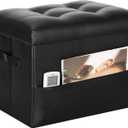 Storage Ottoman Foot Rest Stool with Thicker Foam Padded Seat. Foldable Leather Footstool Bench. Small Ottoman with Storage for Living Room Bedroom Coffee Table 350 lbs, 17x13x13in, Black