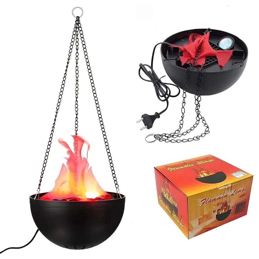 3D Fake Fire Flame Hanging Lamp Decoration, 110V Artificial Flickering Flame Campfire 3D Decorative Night Light Realistic Torch Light for Christmas Party Festival Decor