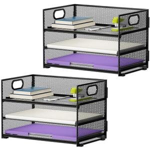 Marbrasse 3 Tier Paper Organizer Letter Tray, Mesh File Organizer with Handle, Paper Sorter Desk Organizer for Home Office Supplies - 2p