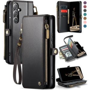 Defencase Compatible with Galaxy A15 5G Case Wallet with RFID Blocking Card Holder for Women Men, PU Leather Magnetic Snap Flip Zipper Strap Wallet Phone Case Fit for Samsung Galaxy A15 5G, Black