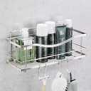 KINCMAX Premium Shower Caddy - Adhesive Bathroom Shower Organizer and Storage w/, No Drill Shower Shelves for Inside Shower, Rustproof Stainless Steel Shower Rack, Accessories Holder, Silver