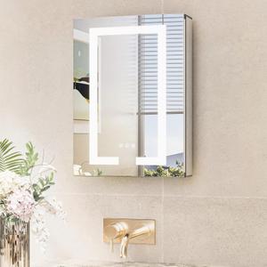 TokeShimi 16x24 Surface Mount or Recessed Medicine Cabinet with Lights 3 Colors Dimmable, Led Medicine Cabinet Mirror with Outlet and Defogger,2-Side Front Lit Bathroom Mirror with Storage