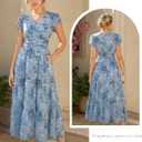 GRACE KARIN 2026 Women Summer Dress,Maxi Short Sleeve Floral Dresses,Semi Formal Flowy Wedding Guest Dress with Pocket (Blue, XL)