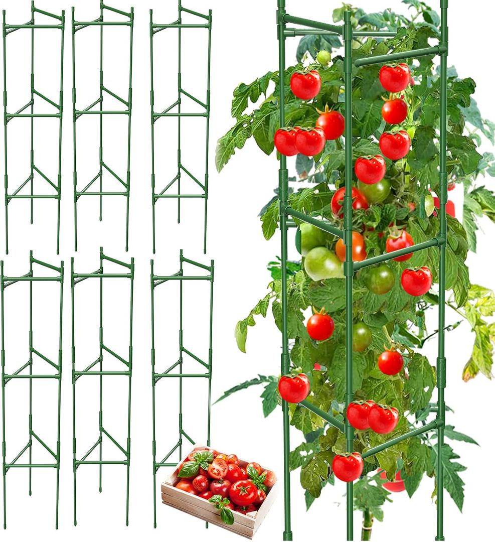 6 Pack Tomato Cage,Tomato Cage for Raised Garden Bed, 48'' Tall Tomato TrellisTriangle or Square Cages for Garden,Pots, Plant Cages & SupportsGreen, Extra Bold