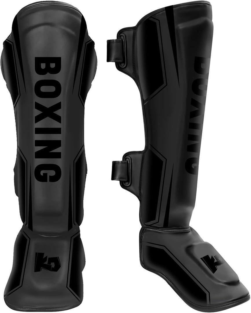 Kickboxing Shin Guards Muay Thai Shin Pads for Men, Women, Adjustable Leg Guards with Instep Protection Shinguards Martial Arts Training Equipment for MMA Training and Sparring (Large)