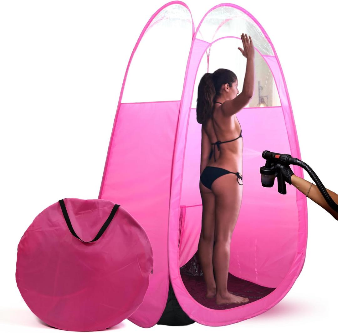 Large Spray Tan Tent  Deluxe Pop Up Tent Portable Tanning Booth with Carry Case  Clear Window for Perfect Spray Tanning  Easy Clean for Home & Salon (Pink)