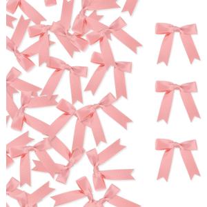100 Pcs Pastel Satin Ribbon Bows with Twist Tie 2.5 Inch Pretied Premade Colored Craft Bows for Gift Wrapping Basket Wedding Baby Shower Brithday Party (Rose Gold)