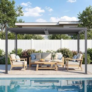 Louvered Pergola 10' x 13', Outdoor Aluminum Pergola with Reinforced Steel Roof, Heavy-Duty Hardtop Gazebo for Patio Deck, Weatherproof Sun Shade Shelter, Grey