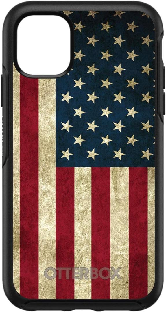 DistinctInk Case for iPhone 11 (6.1" Screen) - Replacement for OtterBox Symmetry Custom Black Case - Red White Blue United States Flag Old - Show Your Love of The United States of America