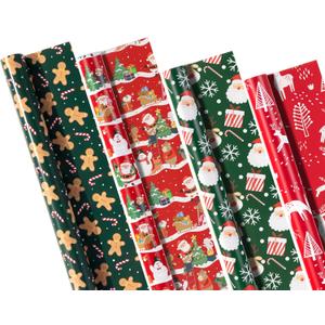 Funny Santas Claus Wrapping Paper (4 Rolls: 148 sq. ft. Total) - Christmas Elements Collection with Santas, Reindeer, Trees, Snowflakes - 30 in x 14.8 ft Per Roll