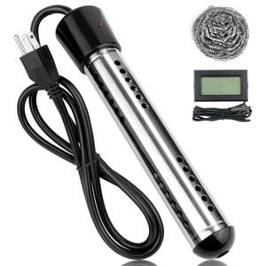 Immersion Water Heater Electric, 2000W Portable Hot Water Heater with Digital LCD Thermometer, Submersible Water Heater with 304 SS Guard Fast Heating 5 Gallons of Water in Minutes for Bucket Bathtub (Black)