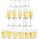 Champagne Tower, Rectangle Acrylic Champagne Display Rack Stand with 32 Slots, 3 Tier Floating Sight Champagne Flute Holder for Party, Wedding, 17.3x11.8x25.5 inch