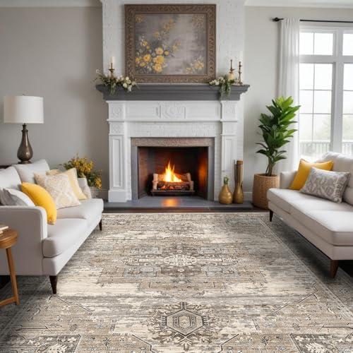RUUGME Washable 5x7 Area Rugs - Large Rugs for Living Room Stain Resistant Carpet Vintage Rugs for Bedroom with Non Slip Backing Home Decor Floor Decoration Mat (5x7 Beige)
