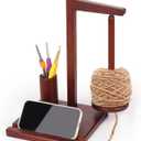 Walnut Wooden Yarn Spinner Holder with Phone Stand & Crochet Hook Storage